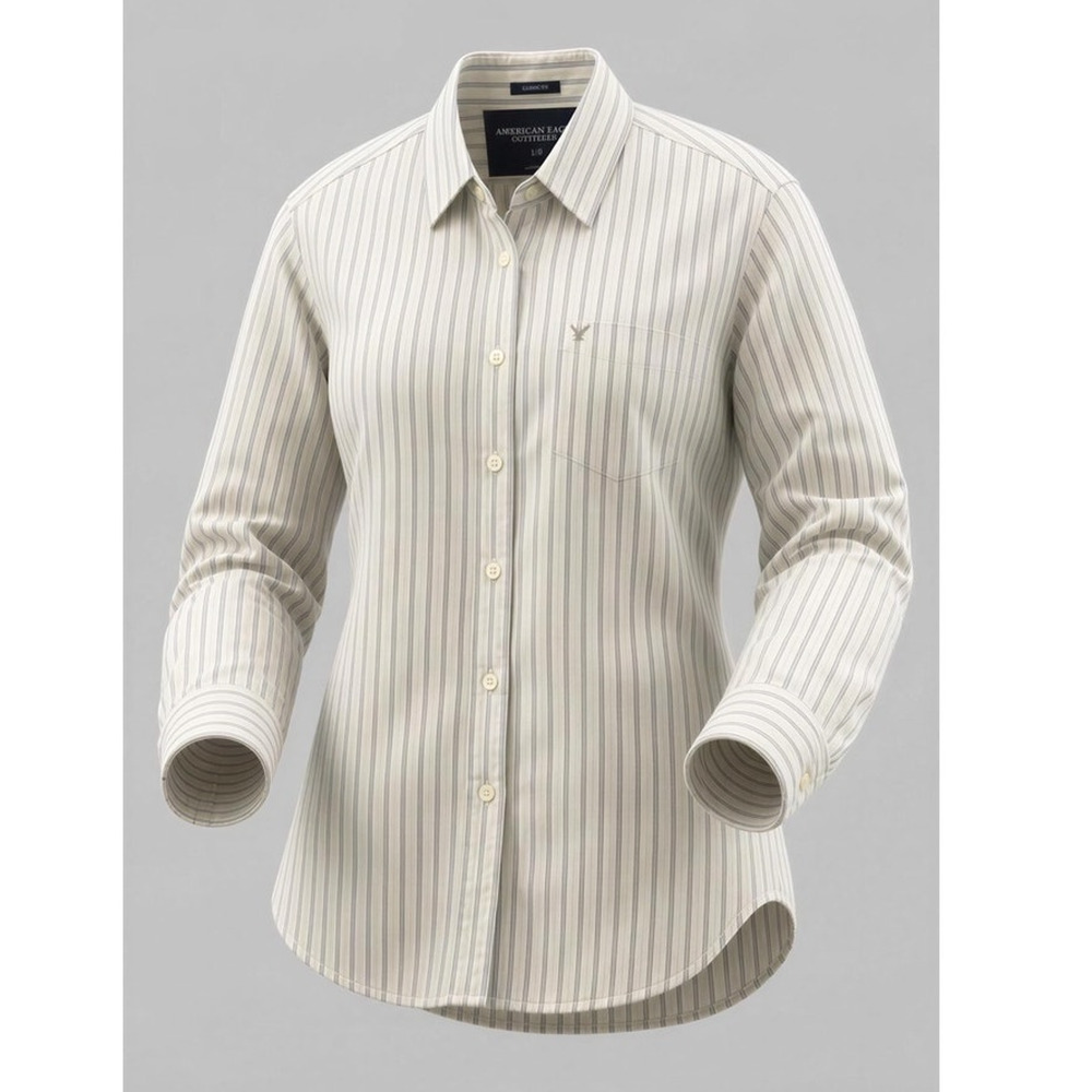 American Eagle Button-Up Shirt Men's Small Blue & White Striped Long